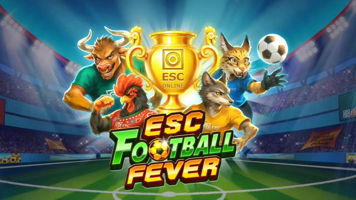 ESC Football Fever slot game interface na may stadium theme